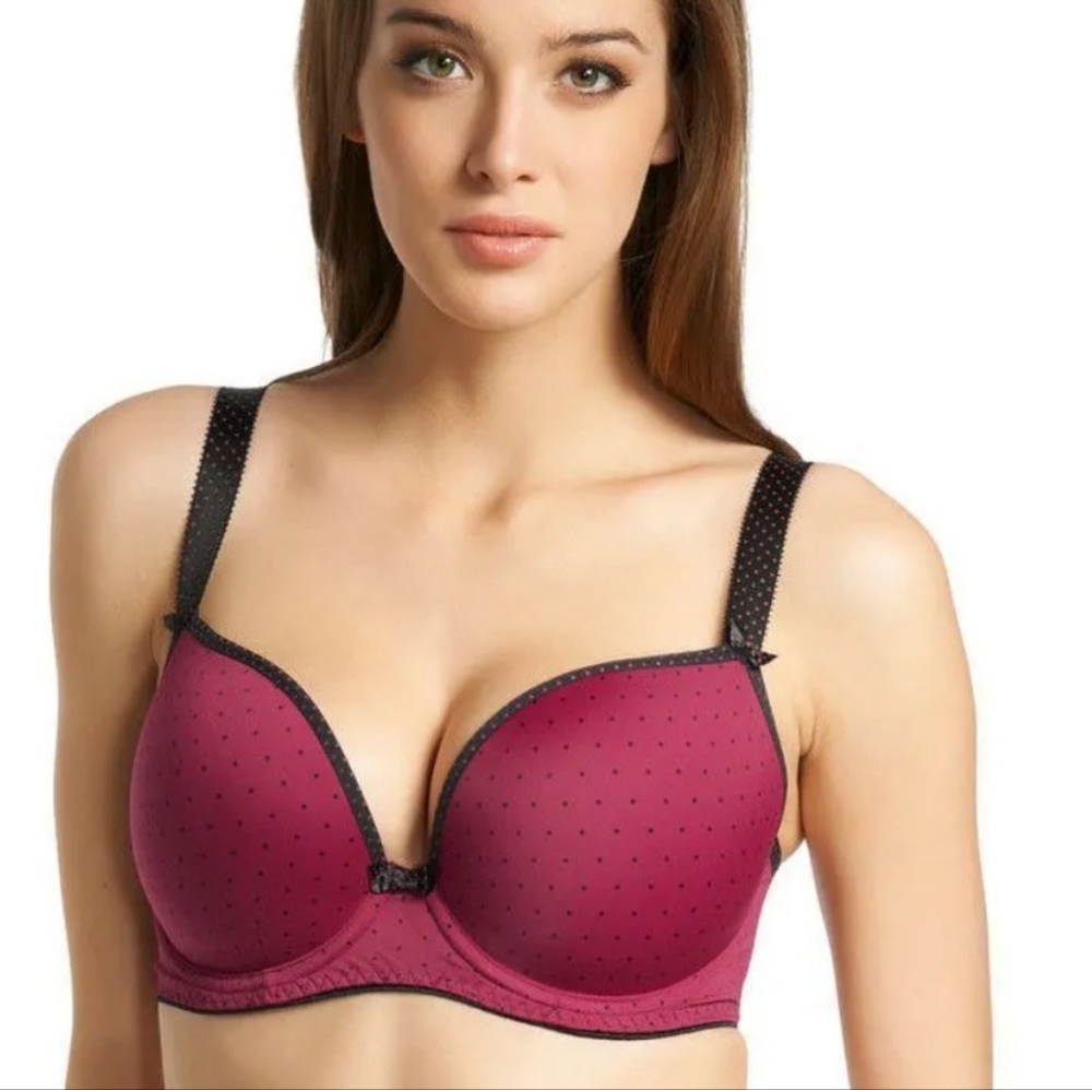Freya Deco Spotlight Moulded Plunge Bra 1554 Claret Red Black 30F